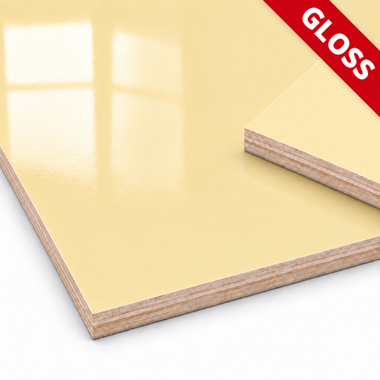 Gloss Buttercream 15mm lightweight poplar plywood furniture board with Matt reverse