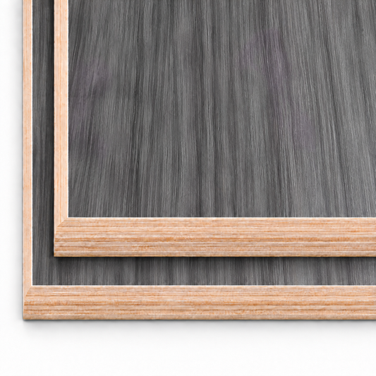 Matt Smoked Ash 15mm plywood boards showing dark grey ash grain with subtle irregular purple tones